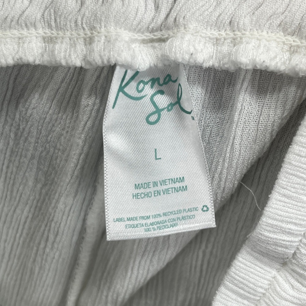 Kona Sol Wide Leg Pants Womens Large White Smocked Side Slit Gauze Beach Coverup - Picture 12 of 14